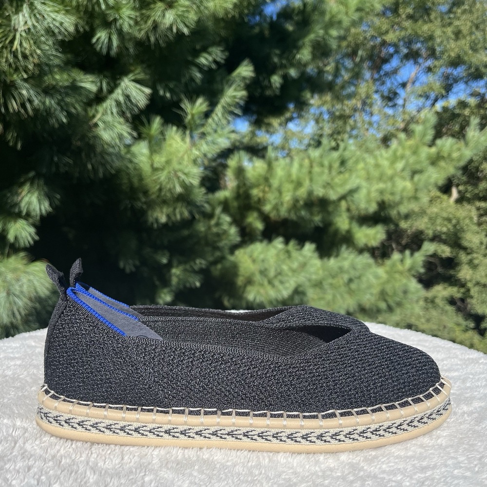 Rothys The Boardwalk Espadrille Black Flats Womens 8 Solid Knit Slip-On Shoe